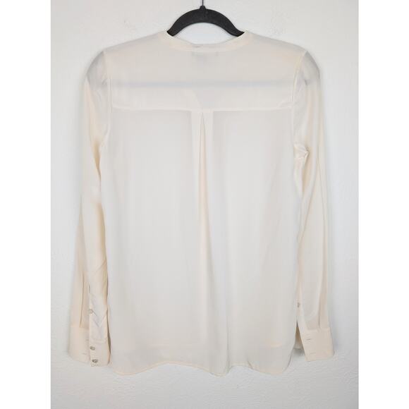 Vince Silk Shirt Blouse Hidden Button Sheer Stripe Classic Career Cream Size 4 - Picture 4 of 10